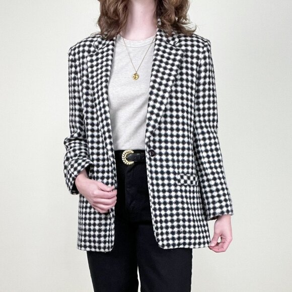 Vintage Wool Knit Blazer Check Plaid Oversized Relaxed Fit Preppy Jacket Coat - Picture 8 of 8